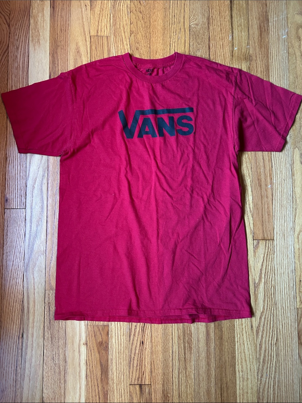 Vans Men’s Red Crew Neck Short-Sleeve Tee with Black Logo